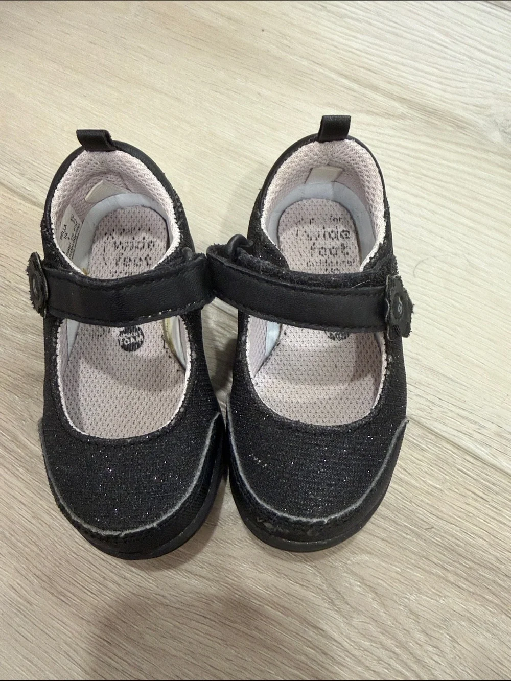 Stride Rite Black Glitter Mary Jane with Flower Strap